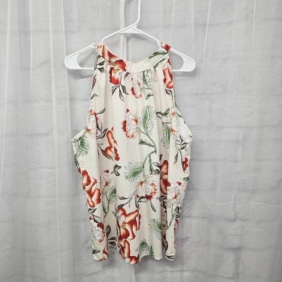 Cream Rust Floral Tank Choker Tie Neck Boho Oriental Festival XL - Picture 7 of 10